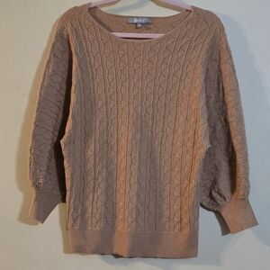Marled Tan Crew Neck Sweater with Ribbed Knit